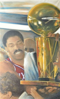 Julius “Dr J” Erving with NBA Finals Trophy Rubin Original Art on Canvas Stretched to Wooden Panels (Spectrum Archives from Comcast Charities)